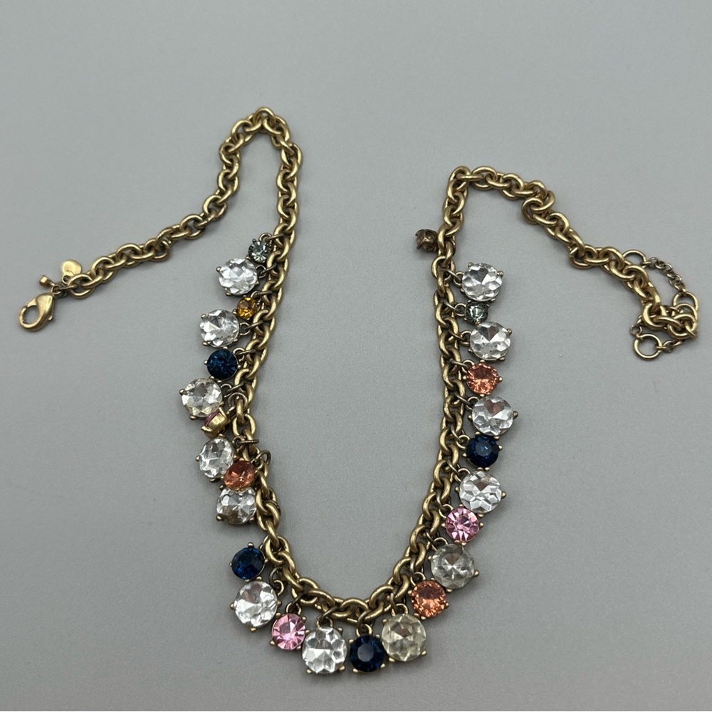ANN TAYLOR Multicolored Gem‎ Rhinestones Bezel Charm Necklace #799 - Picture 2 of 4